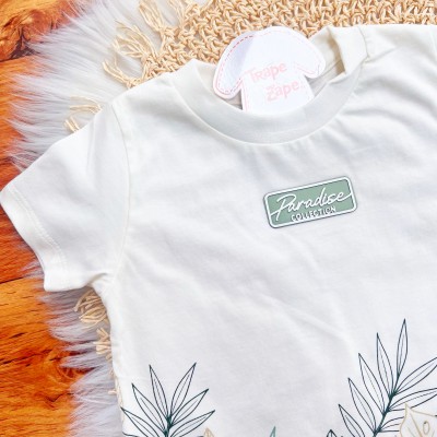 Conj. Camiseta Paradise Collection e Bermuda em Linho - Off White e Areia